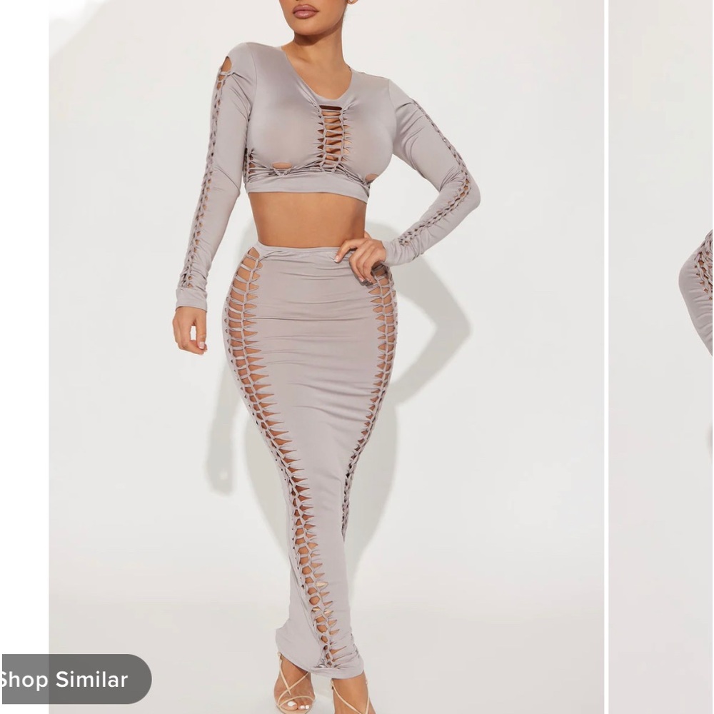 Fashion Nova Gray Maxi Skirt Set